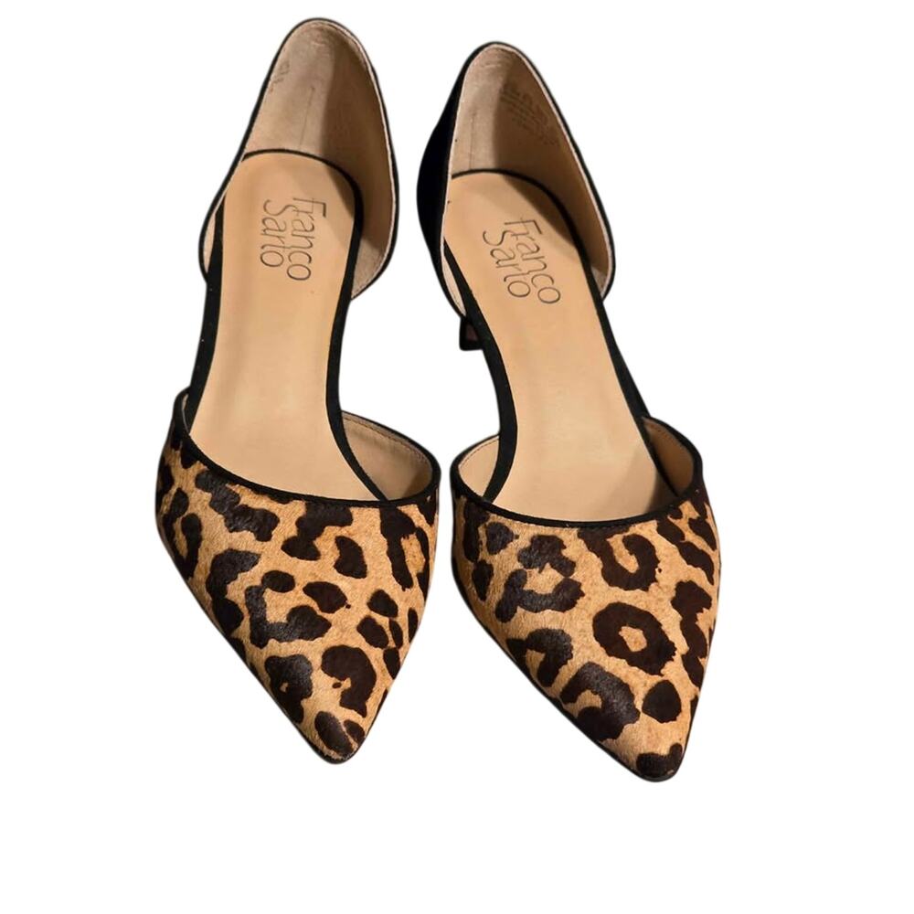 Franco Sarto Pointed Toe d'Orsay Pumps in a Leopard Haircalf pattern.
